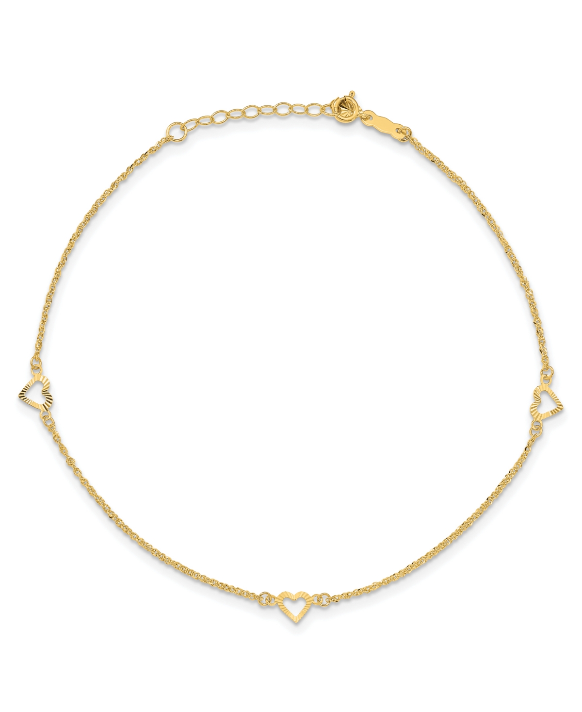 Diamond-Cut Heart Anklet with 1" ext. in 14k Yellow Gold - Gold