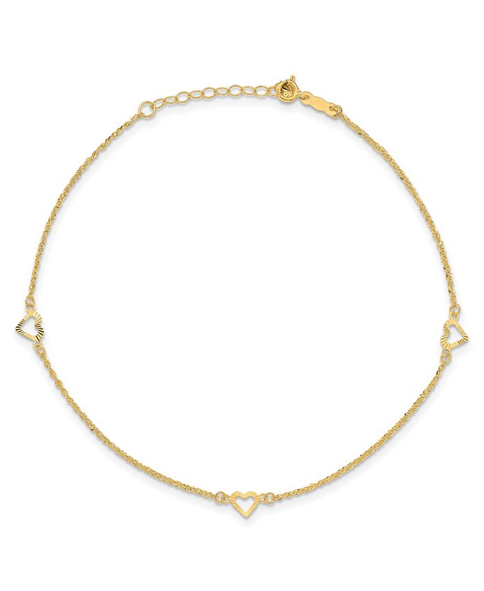 Macy's - Diamond-Cut Heart Anklet with 1" ext. in 14k Yellow Gold