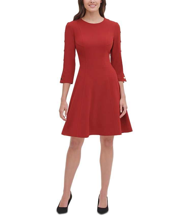 Tommy Hilfiger Button-Sleeve Fit & Flare Dress & Reviews - Dresses ...