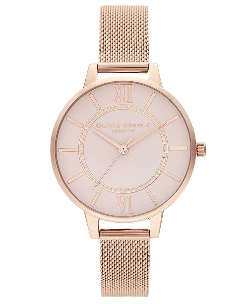 Olivia Burton Women S Wonderland Rose Gold Tone Stainless Steel Mesh Bracelet Watch 34mm Reviews Watches Jewelry Watches Macy S