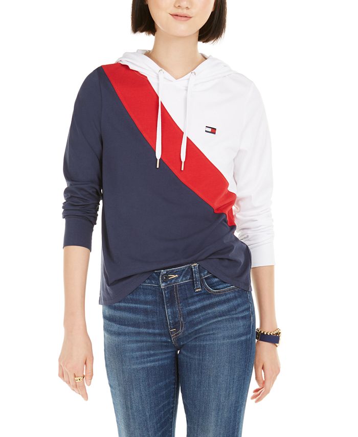 Tommy Hilfiger Colorblocked Flag Hoodie & Reviews - Tops - Women - Macy's