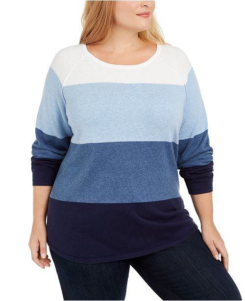 Karen Scott Plus Size Cotton Colorblocked Sweater Created For