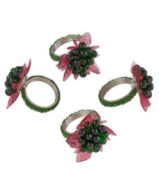 Flower and Leaves Design Beaded Napkin Ring, Set of 4