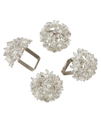 Napkin Ring with Beaded Floral Design, Set of 4
