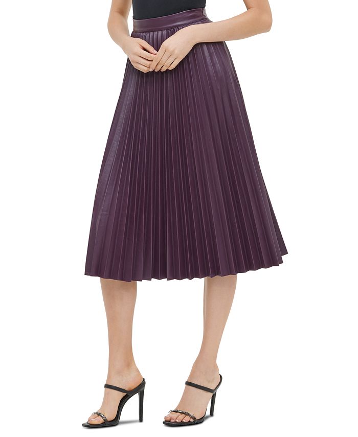 Calvin Klein Pleated Faux-Leather Skirt & Reviews - Skirts - Women - Macy's