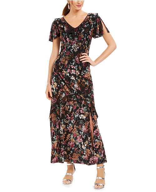 Inc International Concepts Inc Floral Print Velvet Maxi Dress