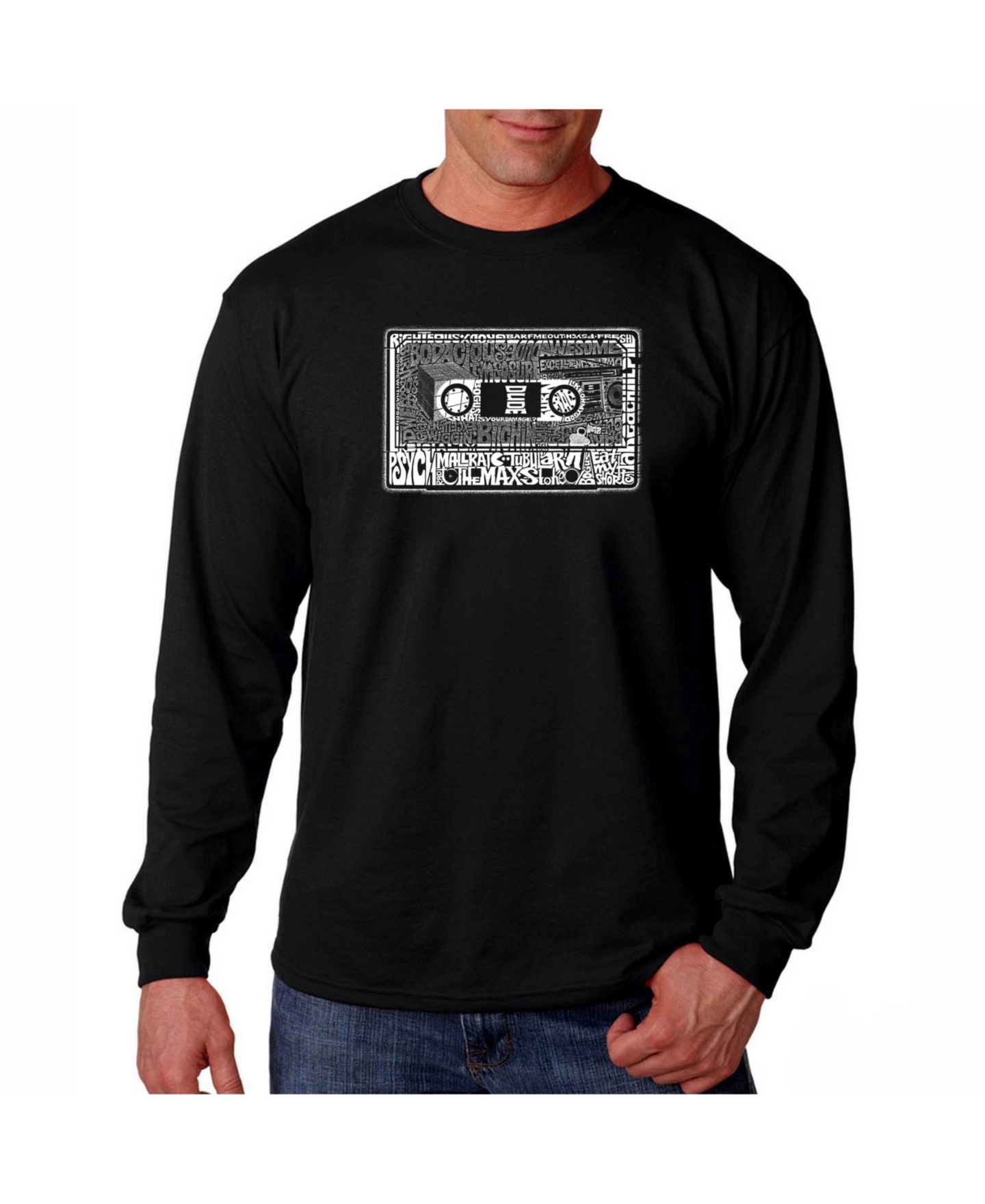 Мужская футболка LA Pop Art Word Art Long Sleeve - The 80's, цвет: Чёрный — фото 1