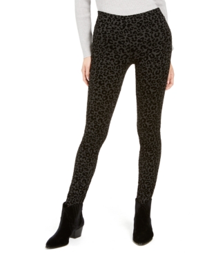 image of Style & Co Cheetah Flocked Ponte-Knit Leggings, Created for Macy-s