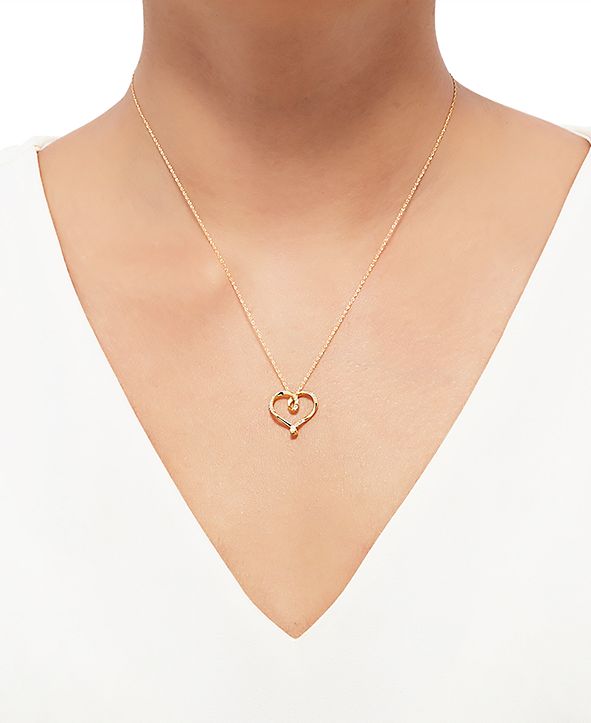 Macy's Diamond Heart Pendant Necklace (1/10 ct. t.w.) in 10k Gold