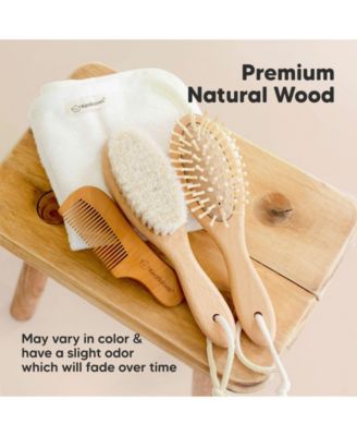 Baby Hair Brush and Comb Set, Oval Wooden Baby Brush Set for Newborns, Infant, Toddler Grooming Kit