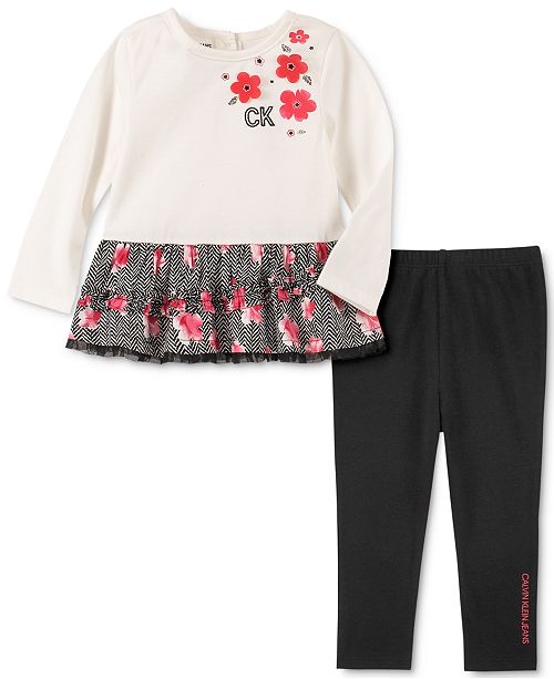 Calvin Klein Baby Girls 2 Pc Peplum Tunic Leggings Set