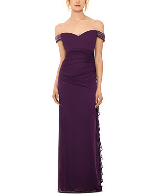 Betsy & Adam Off-The-Shoulder Ruched Gown - Macy's