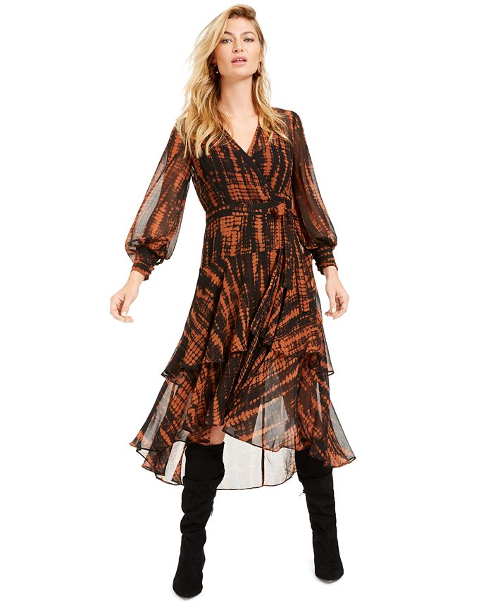 Bar III Becca Tilley x Animal Print Ruffle Wrap Dress, Created For Macy