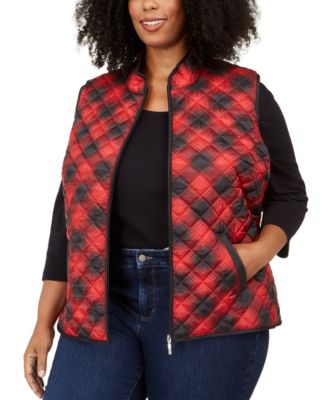 Karen Scott - Plus Size Cozy Plaid Puffer Vest