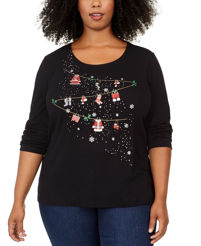 Karen scott shop embellished tops