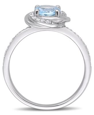 Blue Topaz (1 ct. t.w.) and Diamond (1/6 ct. t.w.) Swirl Ring in 10k White Gold