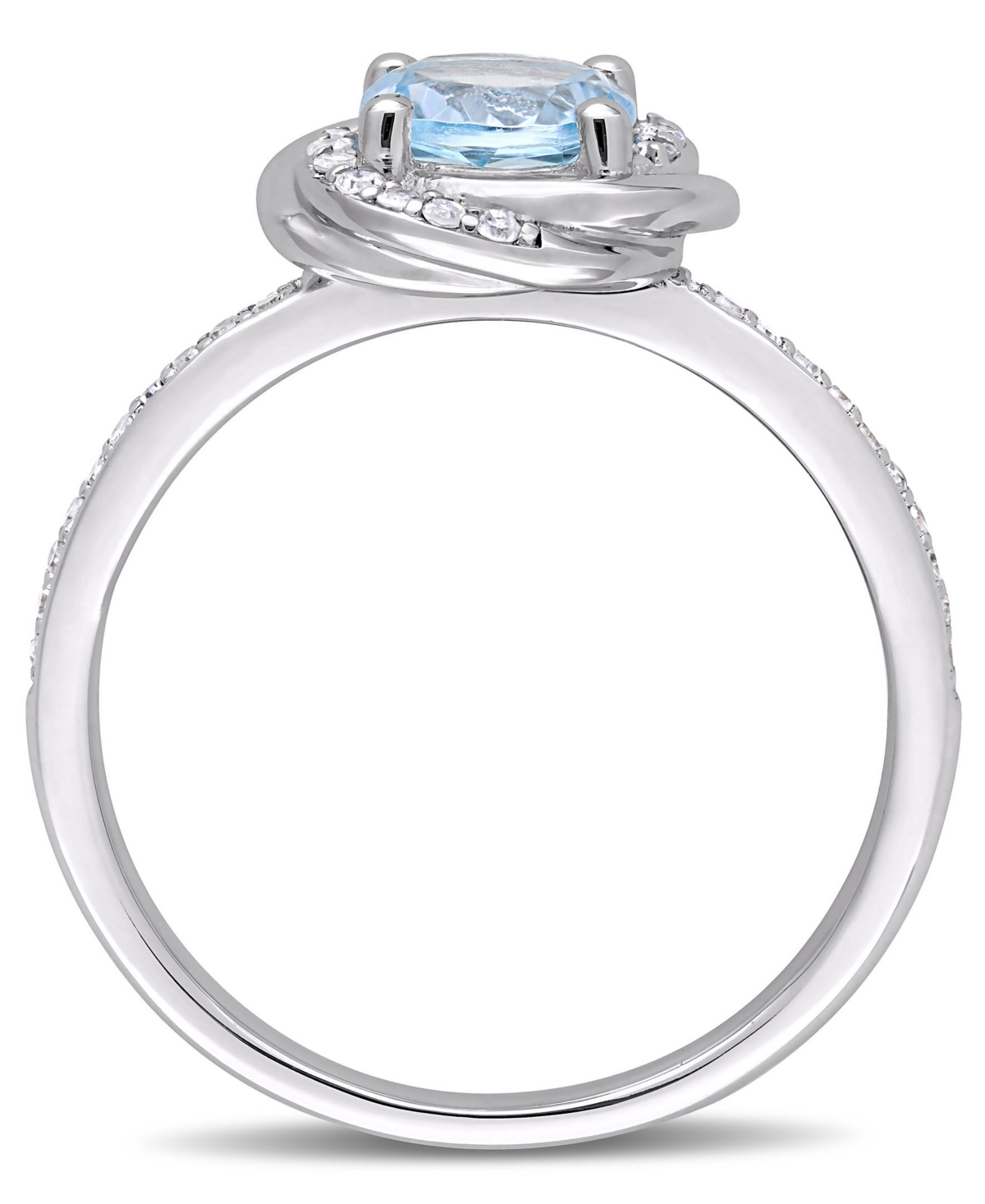 (1 ct. t.w.) and Diamond (1/6 ct. t.w.) Swirl Ring in 10k White Gold - Blue Topaz
