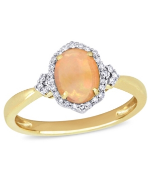 image of Yellow Opal (3/4 ct. t.w.) and Diamond (1/8 ct. t.w.) Halo Ring 10k Yellow Gold