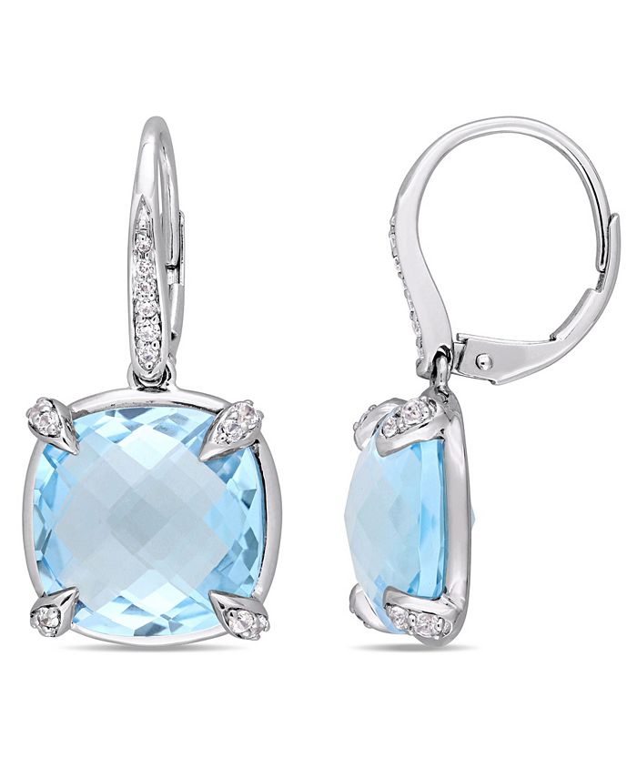 Macy's - Blue Topaz (18 ct. t.w.), White Sapphire (1/5 ct. t.w.) and Diamond Accent Drop Earrings in 14k White Gold