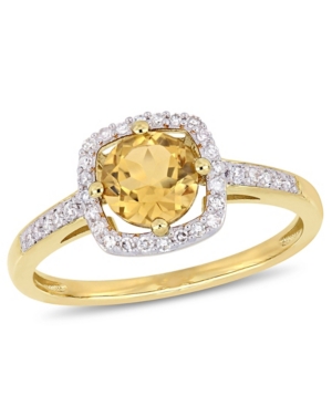 image of Citrine (3/4 ct. t.w.) and Diamond (1/7 ct. t.w.) Halo Ring in 10k Yellow Gold