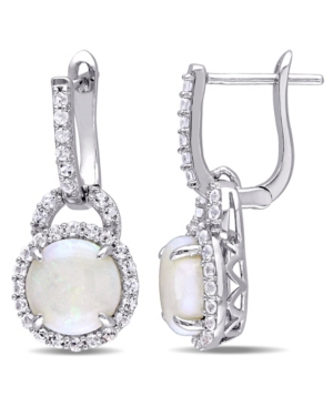 image of Opal (2-1/5 ct. t.w.) and White Topaz (7/8 ct. t.w.) Hinged Hoop Charm Earrings in Sterling Silver