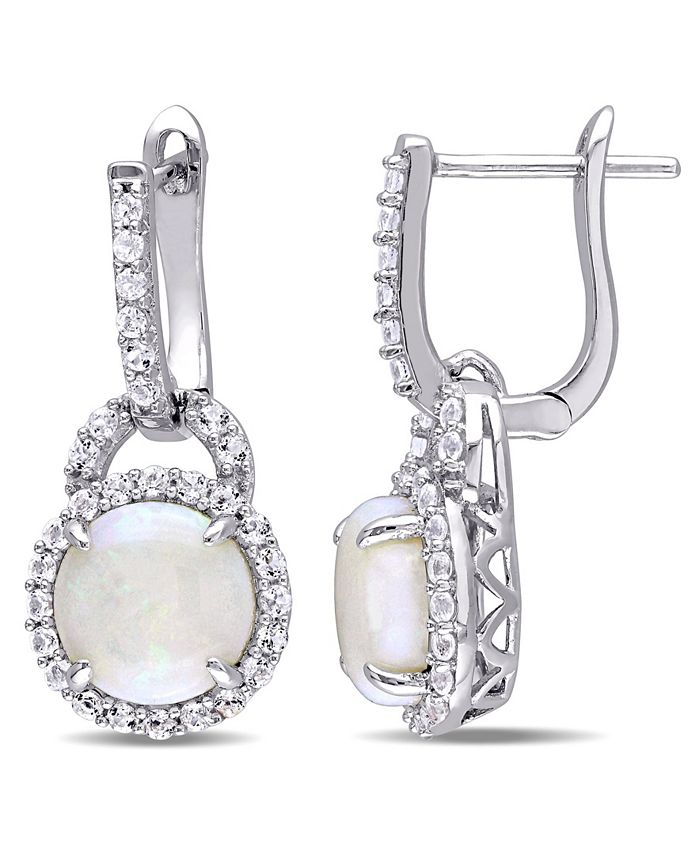 Macy's - Opal (2-1/5 ct. t.w.) and White Topaz (7/8 ct. t.w.) Hinged Hoop Charm Earrings in Sterling Silver