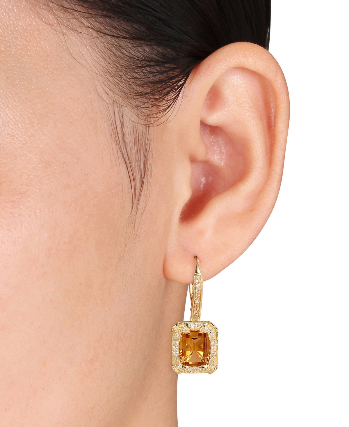 (6-1/5 ct. t.w.), White Topaz (1/3 ct. t.w) and Diamond (1/10 ct. t.w.) Drop Earrings in 18k Yellow Gold Over Sterling Silver - Citrine