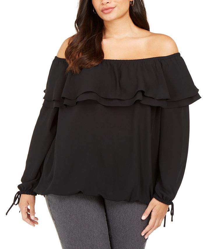 Michael Kors Plus Size Ruffled Off-The-Shoulder Top & Reviews - Tops ...