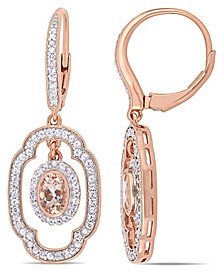 Morganite (1 ct. t.w.) White Sapphire (1 ct. t.w.) and Diamond (1/10 ct. t.w.) Dangle Earrings in 18k Rose Gold Over Silver