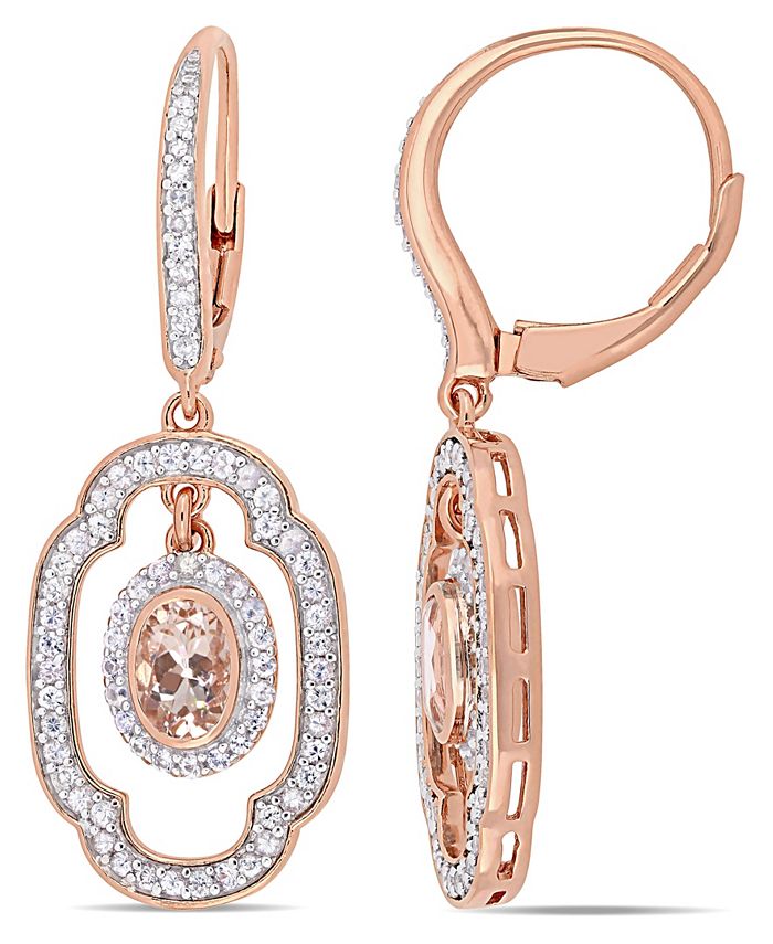 Macy's - Morganite (1 ct. t.w.) White Sapphire (1 ct. t.w.) and Diamond (1/10 ct. t.w.) Dangle Earrings in Rose Gold Over Silver