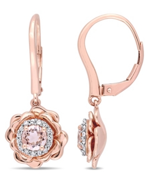 image of Morganite (3/4 ct. t.w.) and Diamond (1/6 ct. t.w.) Flower Halo Earrings in 10k Rose Gold
