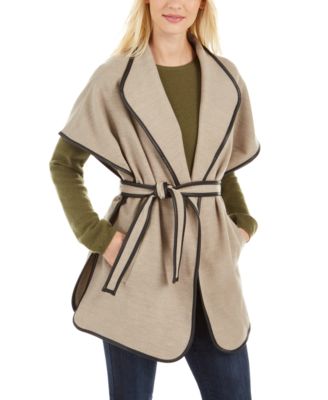 calvin klein belted wrap coat oatmeal