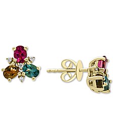 EFFY® Multi-Color Tourmaline (1-1/10 ct. t.w.) & Diamond (1/20 ct. t.w.) Stud Earrings in 14k Gold