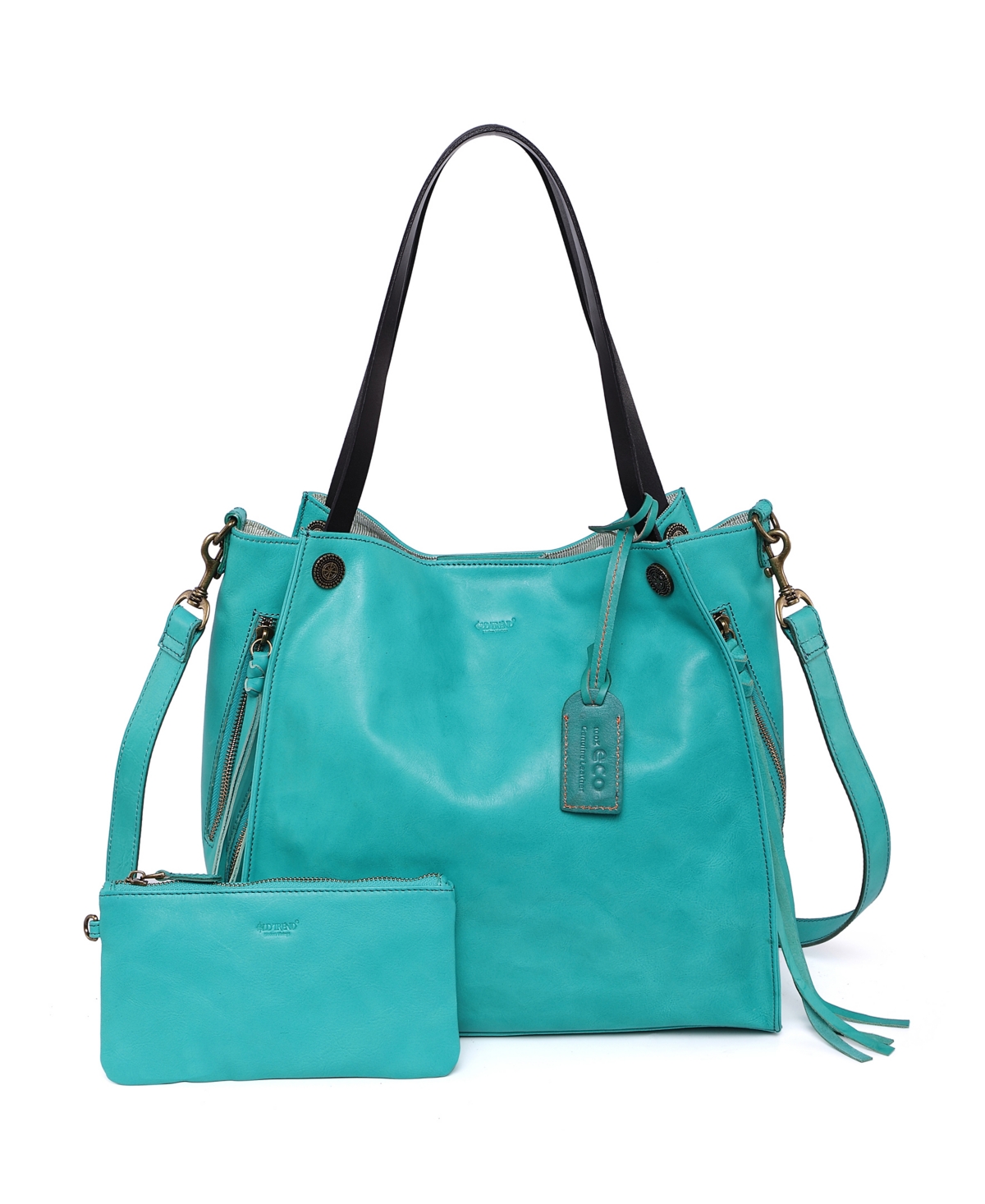 Women's Genuine Leather Daisy Tote Bag - Aqua