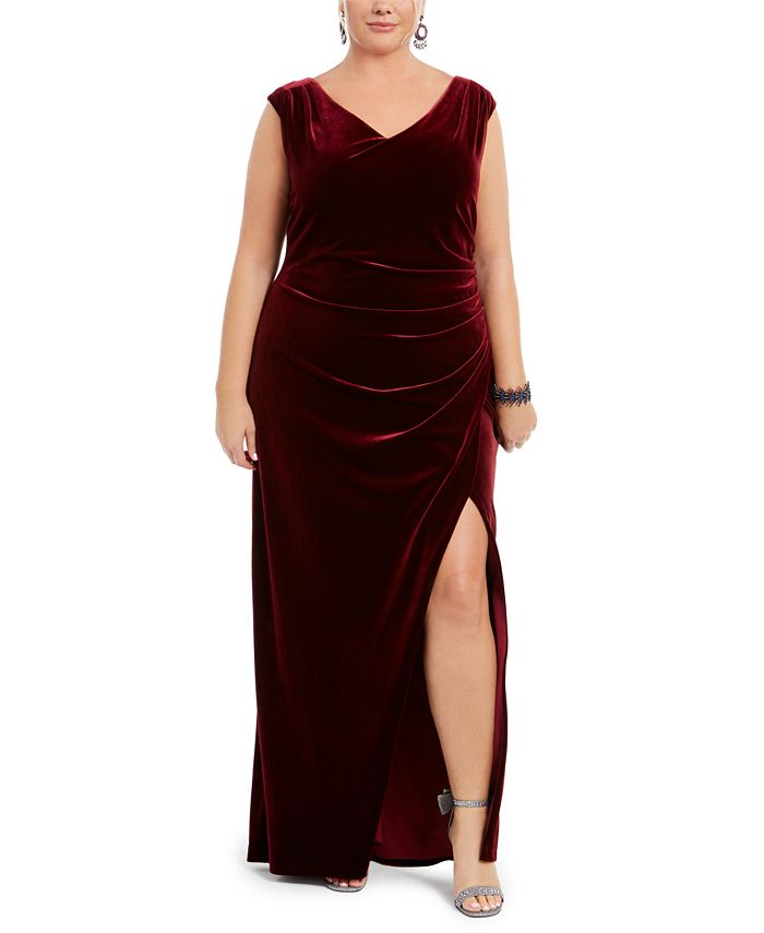Betsy & Adam Plus Size Ruched Velvet Gown - Macy's