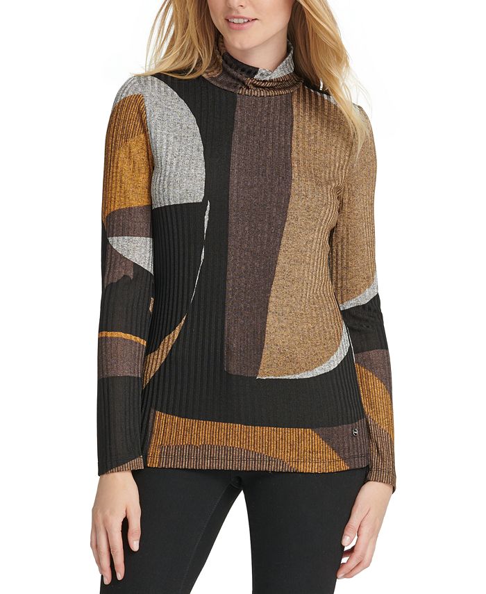 DKNY Printed Ribbed Turtleneck Top & Reviews - Tops - Women - Macy's