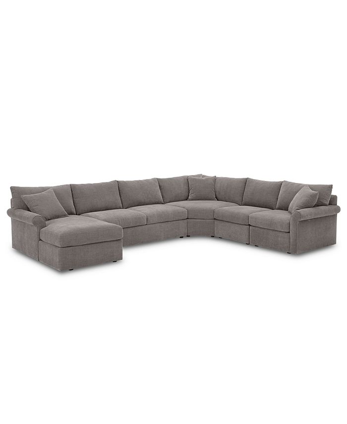 Furniture - Wedport 5-Pc. Fabric Modular Chaise Sleeper Sectional Sofa with Wedge Corner Piece
