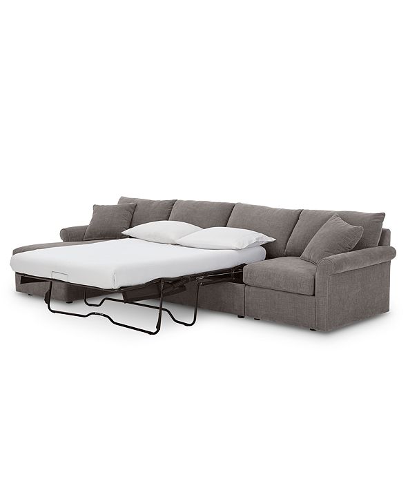 Furniture Wedport 3Pc. Fabric Sectional Sofa with Armless Full Sleeper