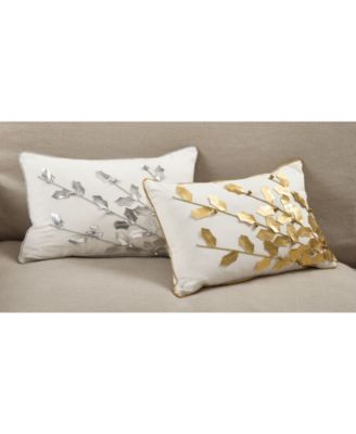 Metallic Poinsettia Branch Design Holiday Cotton Decorative Pillow, 12" x 18"