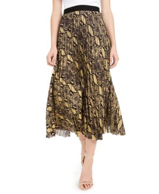 GUESS - Snakeskin Print Pleated Midi Skirt