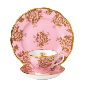 Royal Albert 100 Years 1960 3-piece Set, Teacup Saucer & Plate -golden Rose In Pink