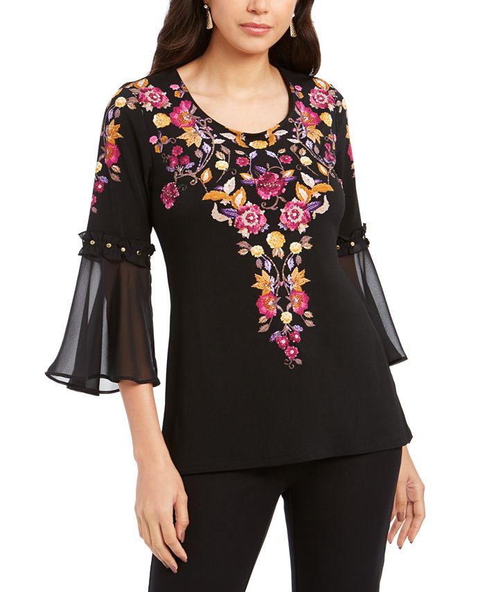 JM Collection Printed Embellished Top, Created For Macy's - Macy's