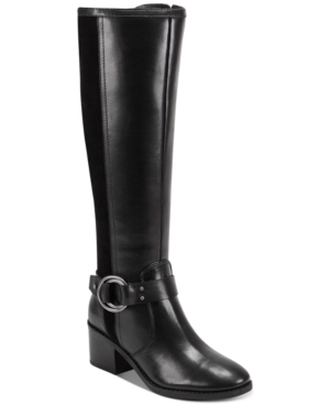 Marc Fisher Risa Block-heel Leather Boots Women's Shoes In Black Leather