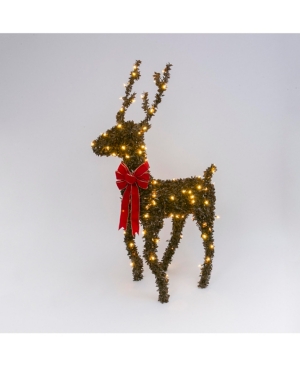 Gerson & Gerson 5' Electric Brown Pvc Reindeer w/ 15 Warm White Led Lights & Red Velvet Bow