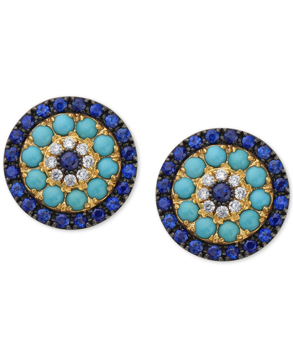 Effy Collection Effy Sapphire (1-1/2 ct. t.w.), Turquoise & Diamond (1/10 ct. t.w.) Stud Earrings in 14k Gold