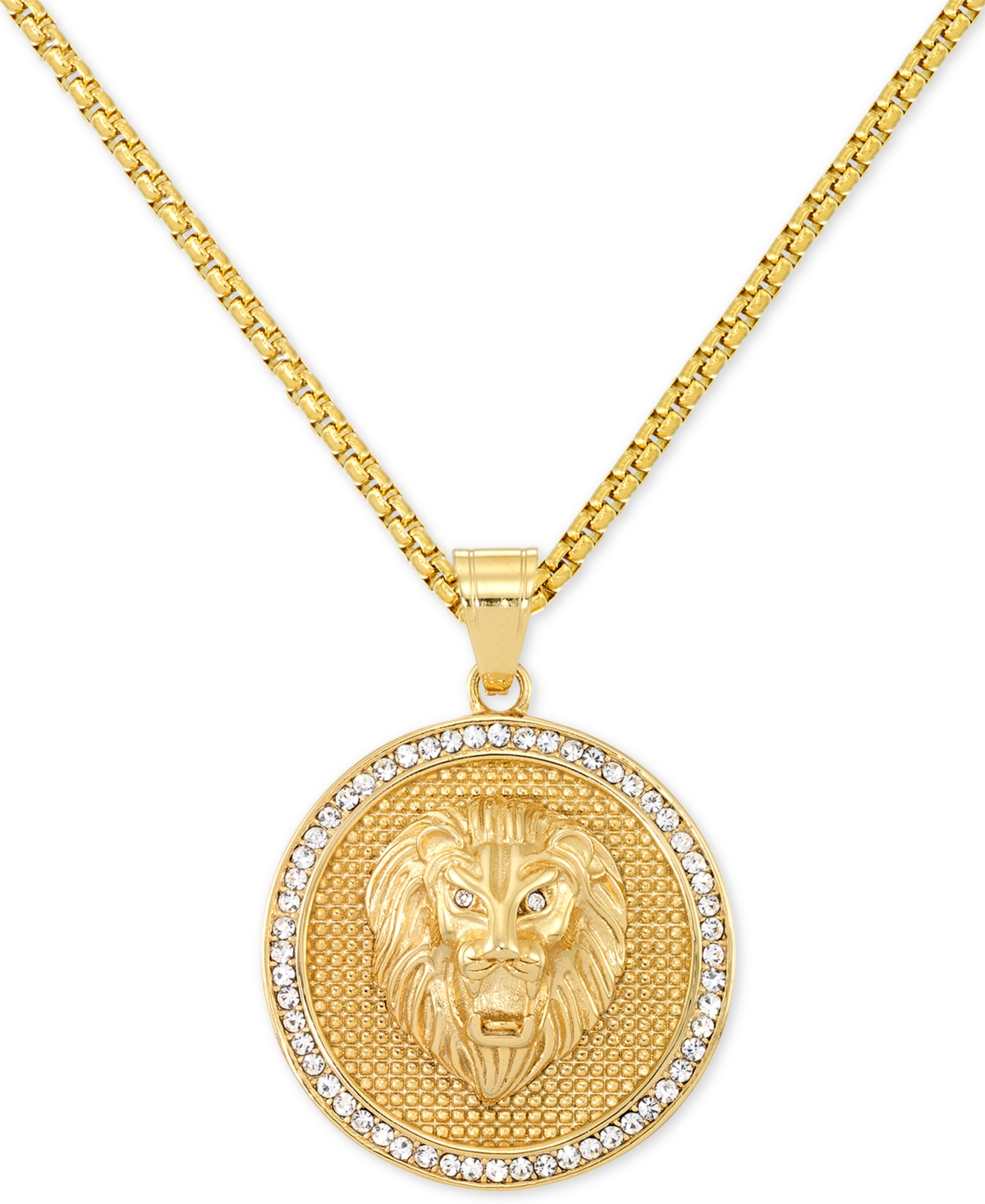 Smith Men's Crystal Lion Medallion 24" Pendant Necklace in Yellow Ion-Plated Stainless Steel - Gold Tone