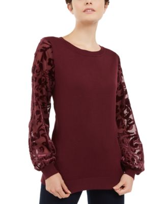 Velvet Burnout-Sleeve Sweater 