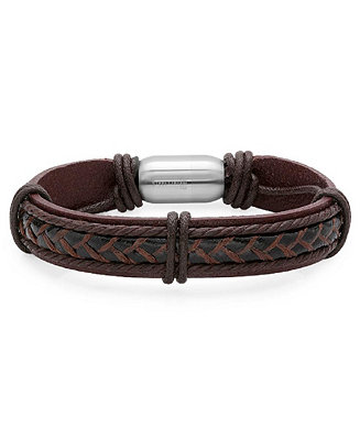 STEELTIME Men's Leather String Design Bracelet - Macy's