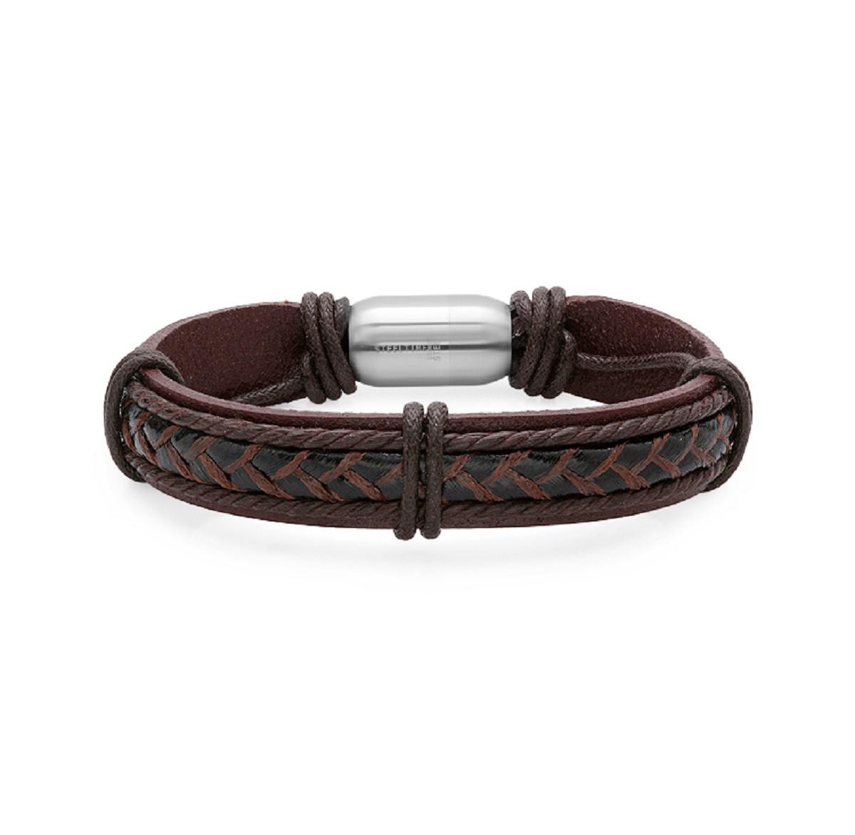 Men's Leather String Design Bracelet - Brown