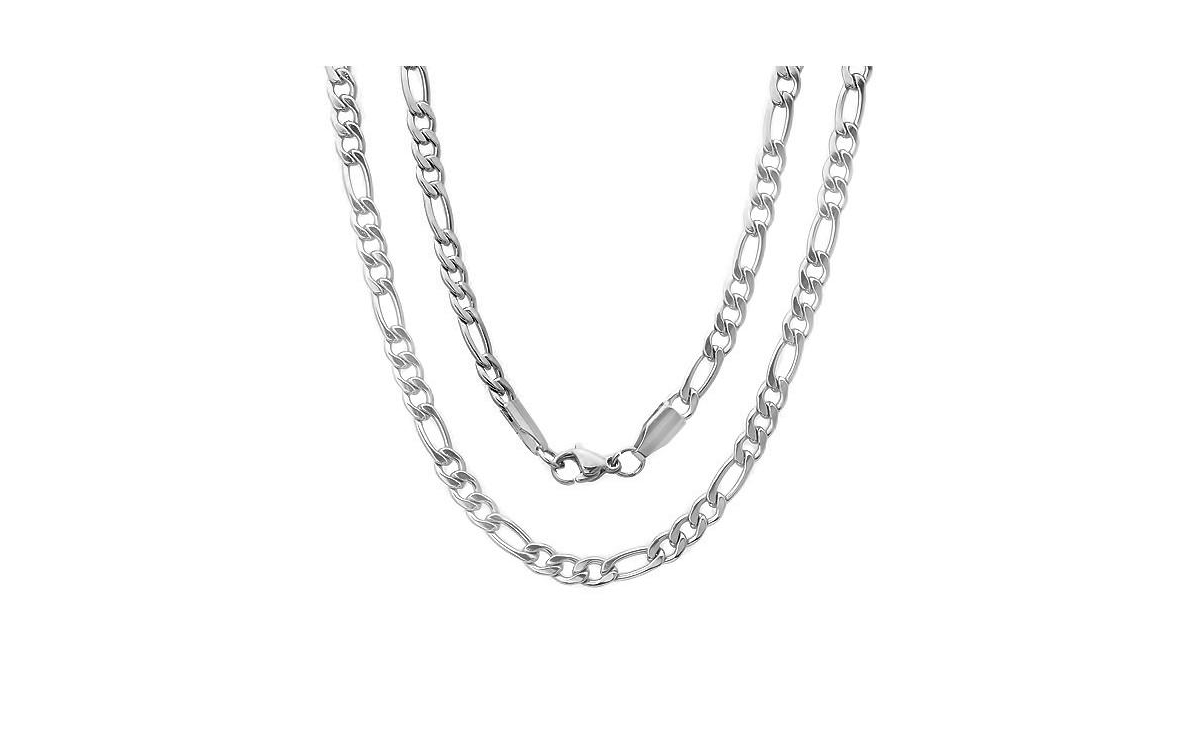 Men's Stainless Steel Figaro Chain Link Necklace - Silver